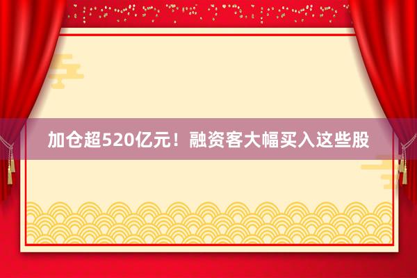 加仓超520亿元！融资客大幅买入这些股